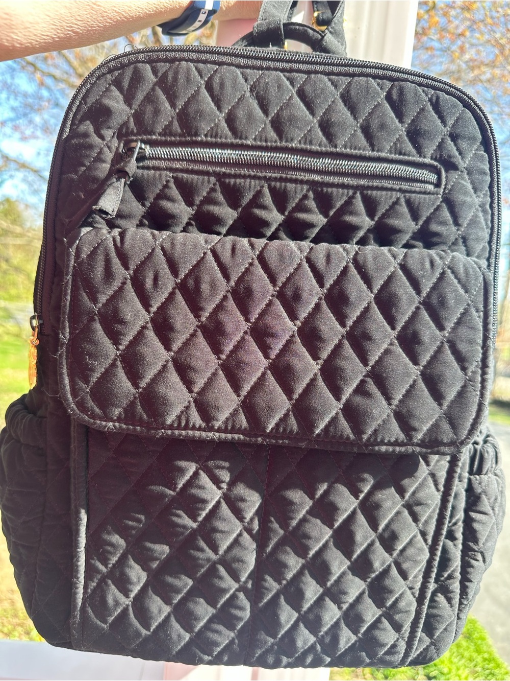 Vera Bradley Essential Quilted Black Backpack with Front Flap Pocket
